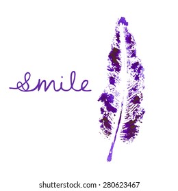 Watercolor stamped isolated autumn leaf on white background. Vector version