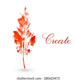 Watercolor stamped isolated autumn leaf on white background. Vector version