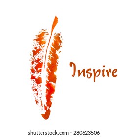 Watercolor stamped isolated autumn leaf on white background. Vector version
