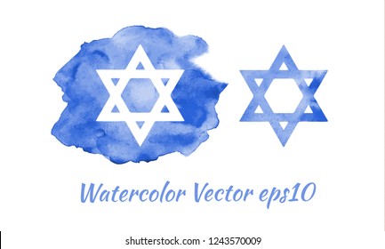 watercolor star of David, jewish symbol, emblem. vector illustration eps10.