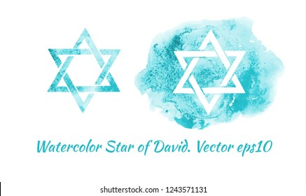 watercolor star of David, jewish symbol, emblem. vector illustration eps10.