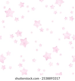 watercolor star seamless pattern vector. Cute pink stars. Funny day and happy sky. Beautiful design for baby dress, child skirt, kid cloth, wrapping, paper, card, print, cover, confetti.