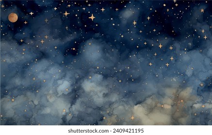watercolor starry night sky background