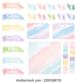 Watercolor Sticky Note Set. Cute Paper Notes. Stationary Set. Scrapbook Notes And Cards.Printable Planner Stickers. To Do List Note. Template For Your Message. Vector Illustration.