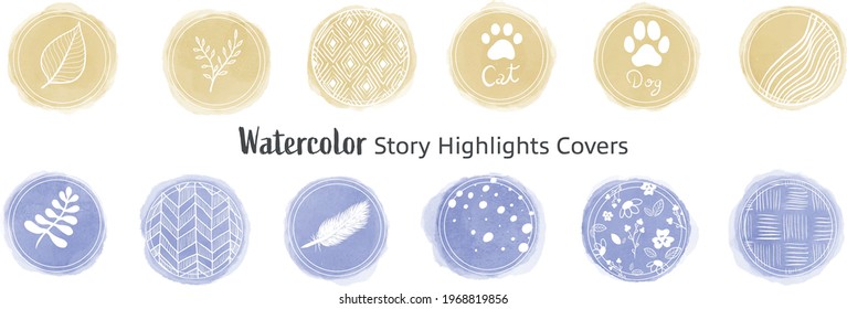 Watercolor story highlight covers in pastel colors.