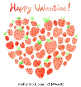 Watercolor strawberries forming a heart. Vector