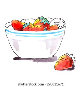 Watercolor strawberries, vector