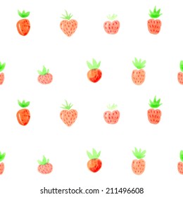 Watercolor strawberries. Vector seamless pattern,