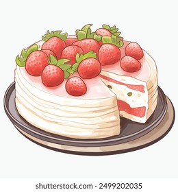 Watercolor Strawberry Birthday Cake Illustration