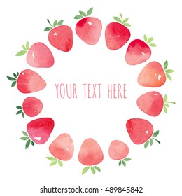 Watercolor strawberry card. Hand drawn vector background