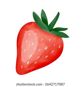 Watercolor strawberry with leafs. Vector illustration. Summertime element. 