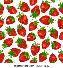 Watercolor strawberry on white background. Seamless pattern. Vector illustration. Backdrop for summer poster, cards, menu, eco label etc