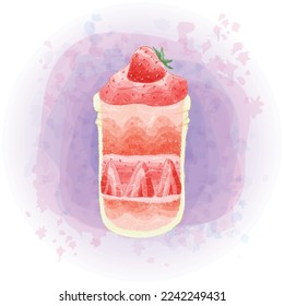 Watercolor Strawberry Smoothie Milkshake Cold Drinks Graphics 07