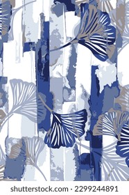 Watercolor Stripe Decorative leaves textile fabric print