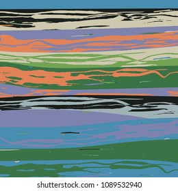 Watercolor Striped Background. Stripes Pattern with hand painted brush strokes. Abstract colorful line background. Color splash. Vector illustration.