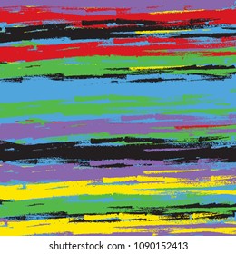 Watercolor Striped Background. Stripes Pattern with hand painted brush strokes. Abstract colorful line background. Color splash. Vector illustration.