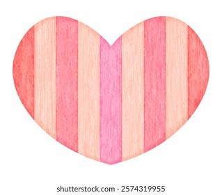 Watercolor stripes heart with wooden texture paint vector illustration