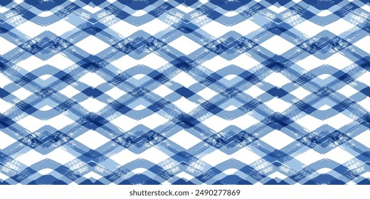 Watercolor stripes seamless vector pattern. Chevron blue print, textured zigzag herringbone background