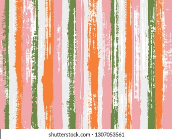Watercolor strips seamless vector background. Striped tablecloth textile print. Acrylic paint texture swatch repeating design. Hatch ink lines fabric seamless pattern print.