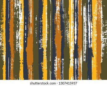 Watercolor strips seamless vector background. Striped tablecloth textile print. Sloopy gouache vertical lines vector pattern. Torn paper effect ethnic design.