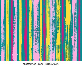 Watercolor strips seamless vector background. Striped tablecloth textile print. Bright wall graffiti drawing illustration. Vivid vertical lines stains vector graphics.