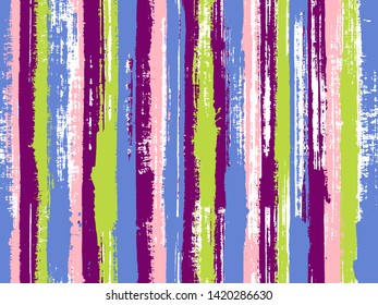 Watercolor strips seamless vector background. Bright wall graffiti drawing illustration. Striped tablecloth textile print. Uneven ink hatch vertical lines textile pattern.