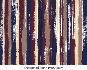 Watercolor strips seamless vector background. Distress texture ornament sample swatch. Striped tablecloth textile print. Paintbrush artistic lines fabric seamless print.