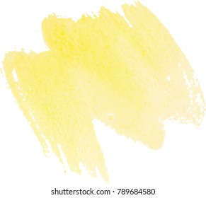 Watercolor stroke, abstract background. Yellow paint on isolated background. Vintage drawing line. Decorative element as splash of paint.