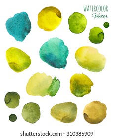 watercolor strokes, circles, pattern, set, green, marsh, turquoise, yellow, ocher, brown