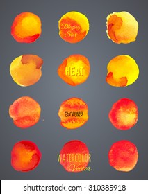 watercolor strokes, circles, pattern, set, orange, yellow, red