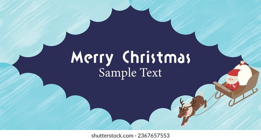 Watercolor style _Frame Background Clipart of Santa Claus and Clouds Delivering Present
