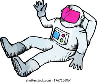Watercolor style astronaut hand drawn sketch