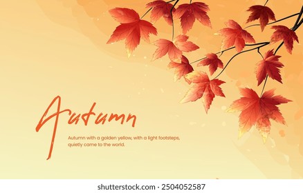 Watercolor style autumn red leaf illustration