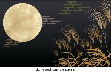 Watercolor style background image of full moon suki in the night sky