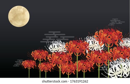 Watercolor style background image of full moon and cluster amaryllis in night sky