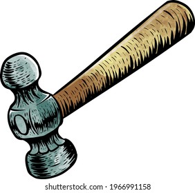 Watercolor style ball-peen hammer in woodcut drawing woodworking tool svg
