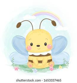 watercolor style bee illustration, animal clipart for scrapbooking and decoration.