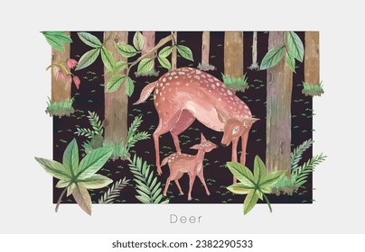 Watercolor style ,bird water color animals deer, rabbit, tigar fus 