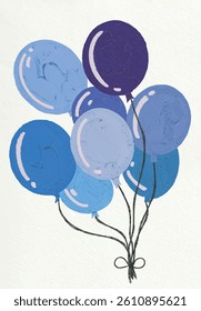 Watercolor Style Blue Balloons Bundle Illustration