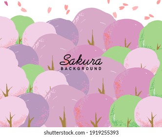 Watercolor style cherry blossoms and meadow vector illustration background