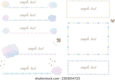 Watercolor style cloud and line frame set