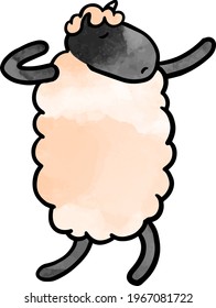 Watercolor style dancing sheep hand hand drawn