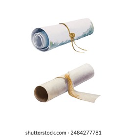 Watercolor style diploma illustration. Certificate of graduation isolated vector.