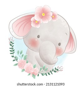 watercolor style dorable baby elephant vector illustration