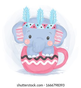 watercolor style elephant illustration, animal clipart for scrapbooking and decoration.