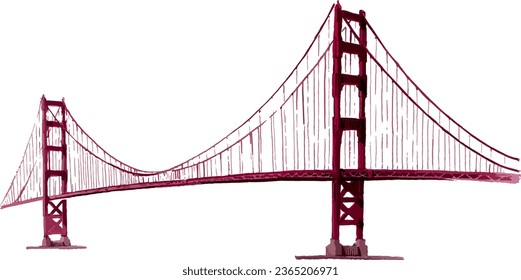 Watercolor style flat drawing of the American modern landmark monument of the GOLDEN GATE BRIDGE, SAN FRANCISCO