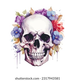 watercolor style floral skull, vector illustration