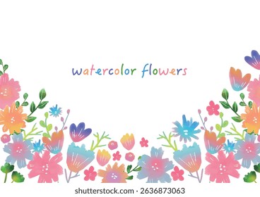 Watercolor style flower frame illustration material