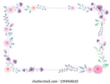 Watercolor style flower and leaf frame made by illustrator.