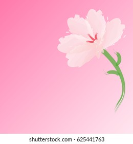 Watercolor style  flower vector background or invitation card design romantic  spring summer flower alone  with leaves  colorful gradient  pink red green